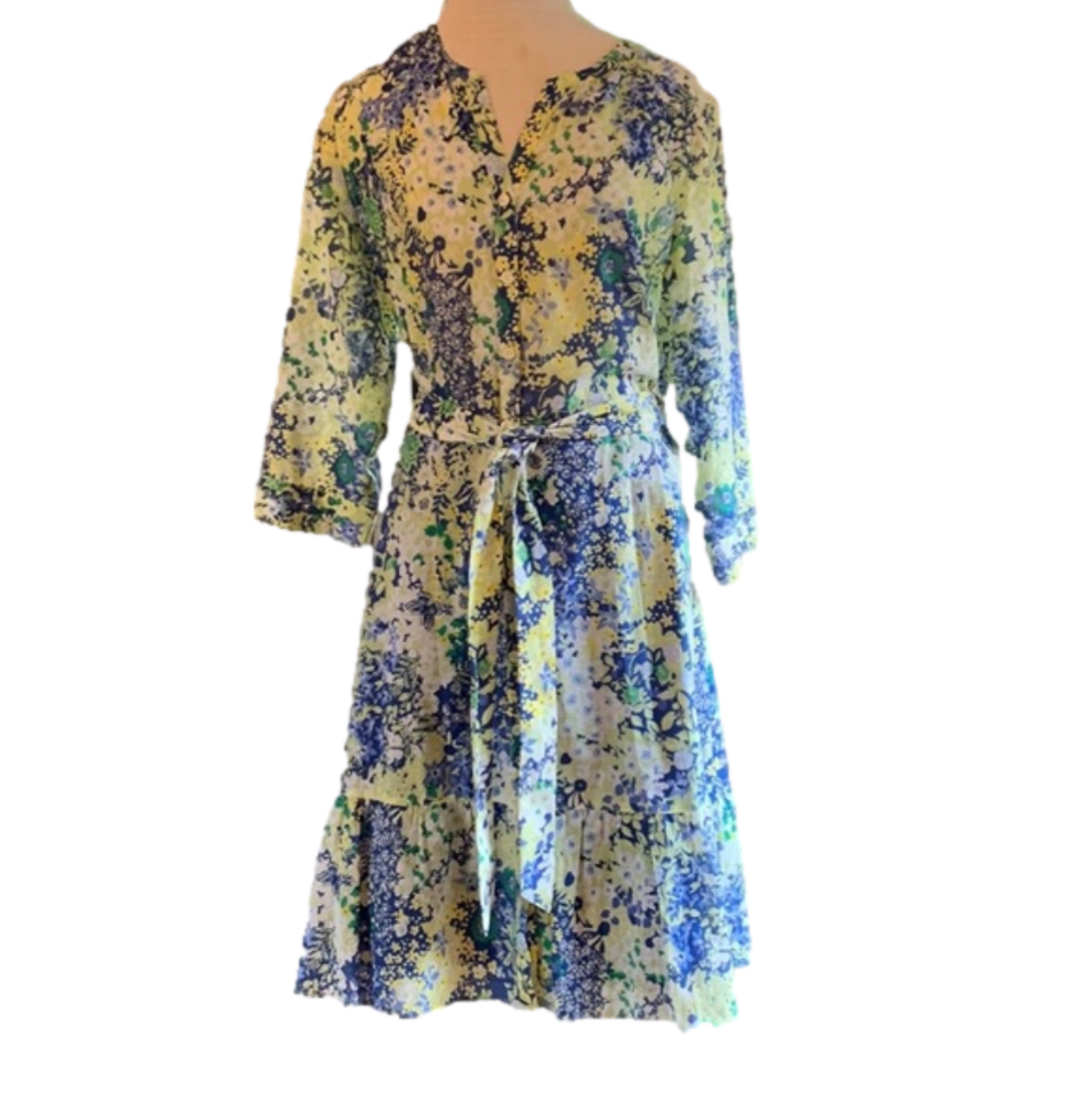 Talbots Blue and Yellow Midi Dress